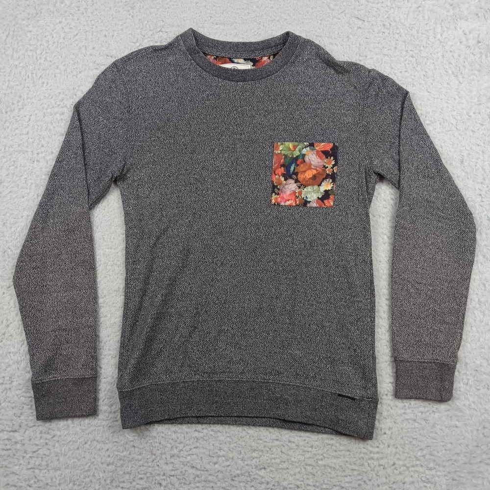 On The Byas Sweatshirt Mens S Gray Floral Pocket Marl Crew Neck RN 090233